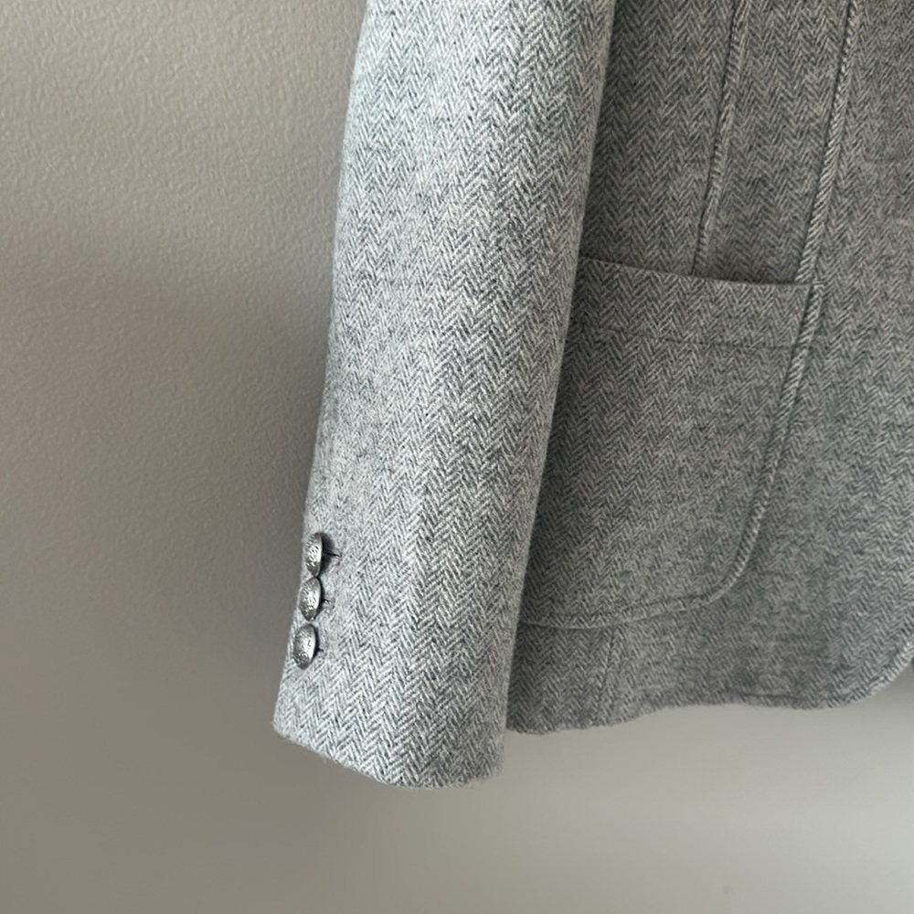 Talbots Women’s Shetland Blazer Jacket Light Gray Removable Faux Fur Trim Sz 12 - Picture 9 of 14
